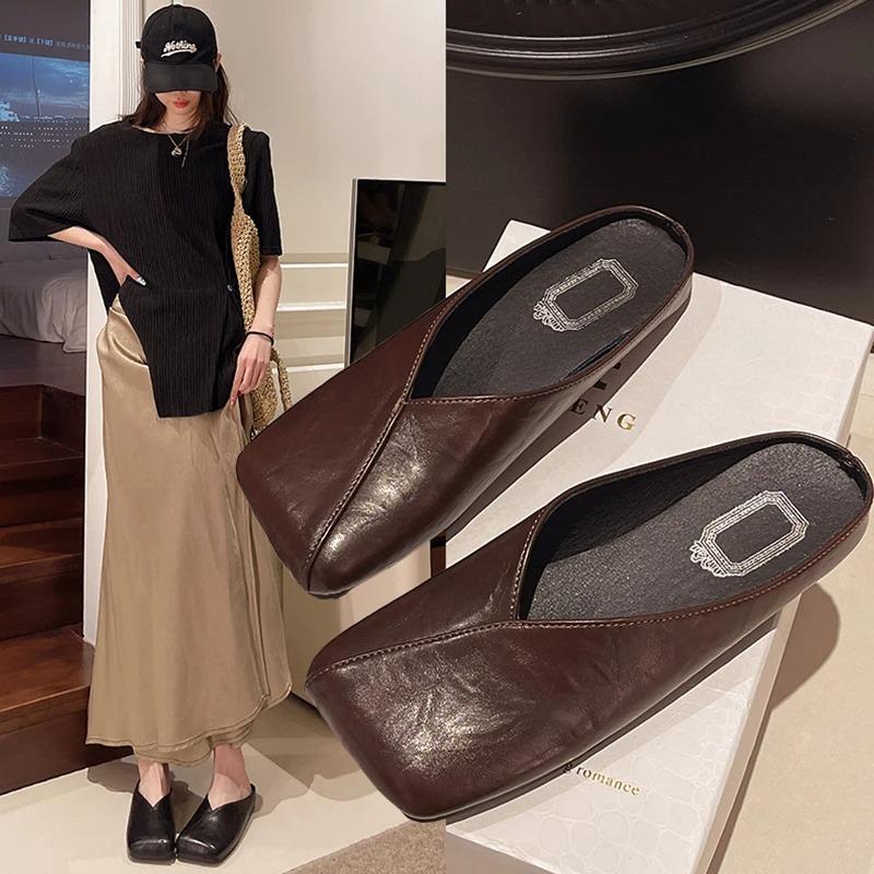 Flat Shoes Female Cover Toe Shallow Woman's Slippers Slides 2025 Soft Shallow Shoes Slippers Flat Slipers Women Cover Toe Slides