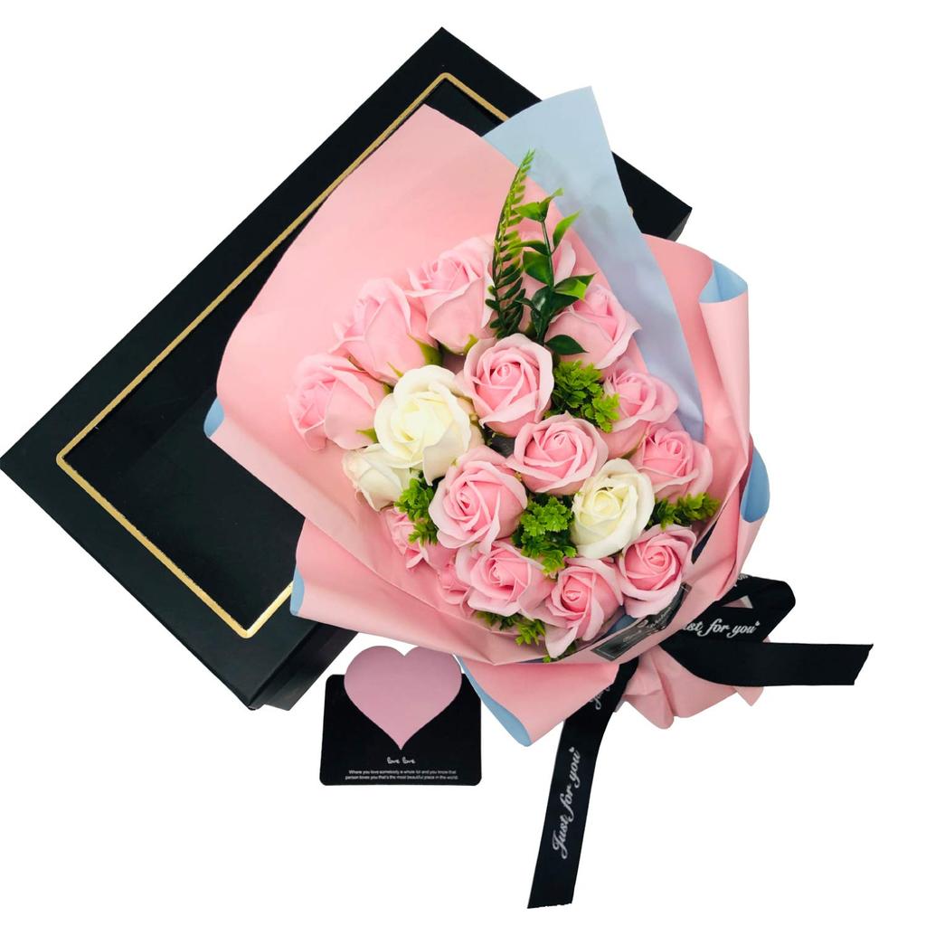 Soap Flower Black Outer Box Black Artificial Soap Wedding Get Well Respect for the Aged Gift Pink Message Card Included Gifts, Mother's Day,