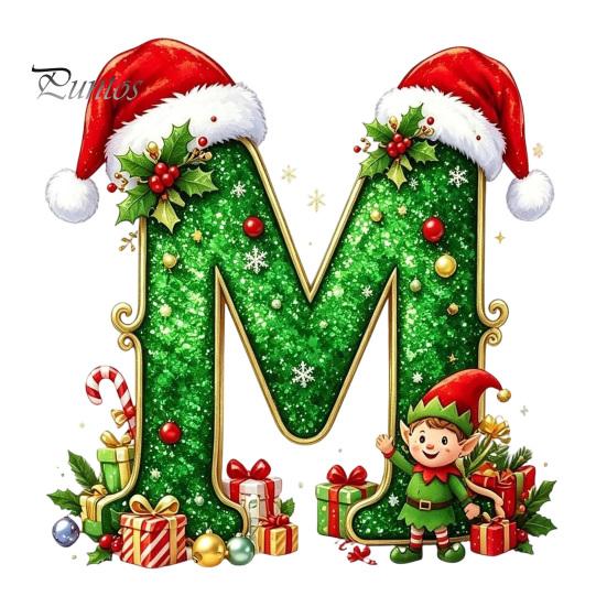 Santa Hat Letter Tree Pendant 26 Alphabet Christmas Ornament, Personalized Letters Acrylic Hanging Decoration with Festive Elf Pattern Initial