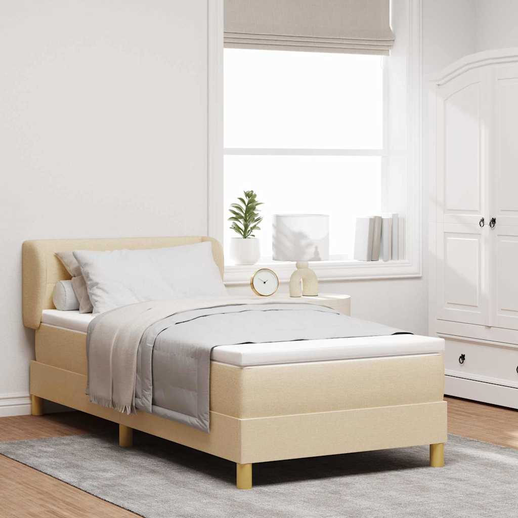 Box Spring Bed with Headboard Cream 90 x 190 cm Fabric