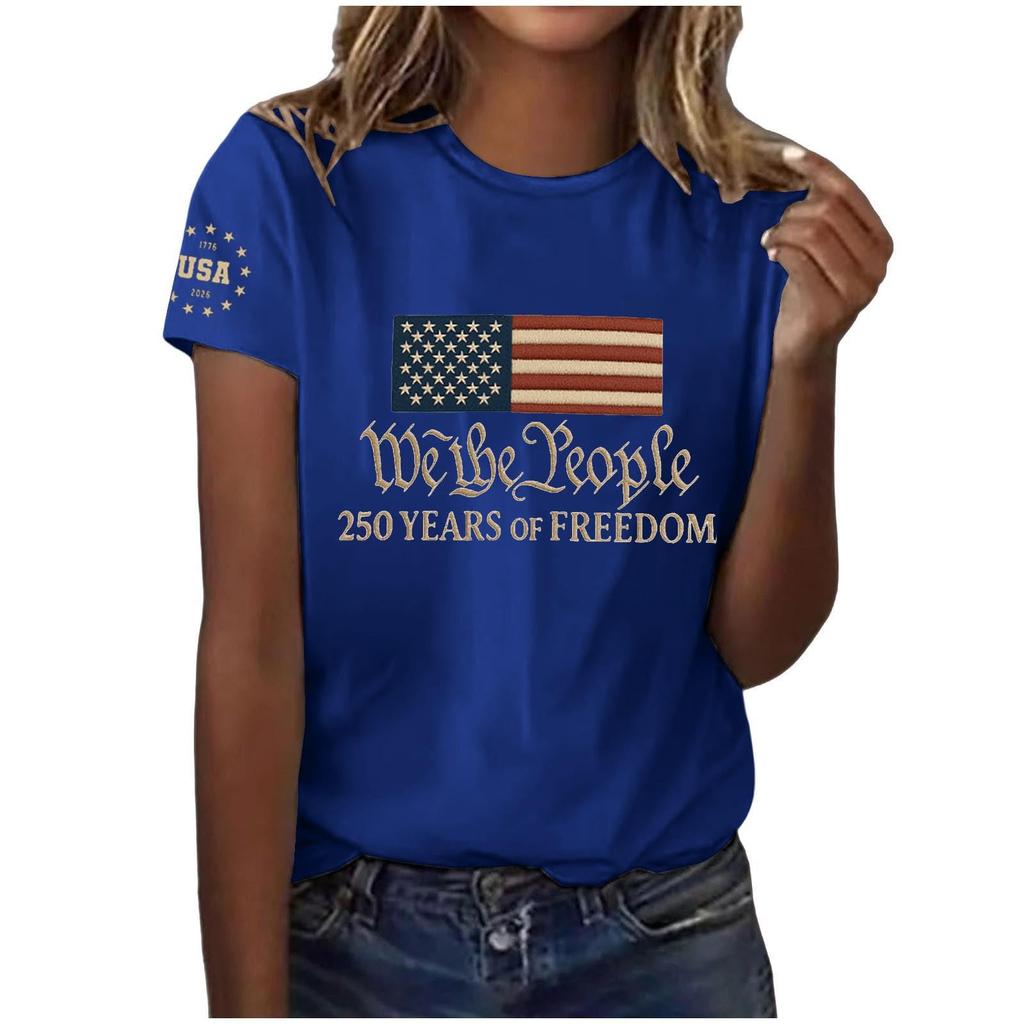 Pulôver casual feminino com decote redondo e manga curta, camiseta estampada