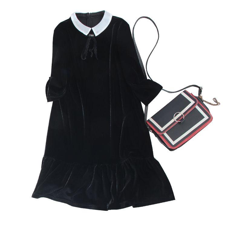 

Ji Zhi Black ~ Hepburn Real Velvet Fishtail Skirt! Goddess Is Wearing Autumn and Winter Small White Yarn Collar Dress Bi Fire Black XL recommend 65.00kg