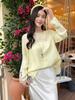Silk Blend Jacquard Round Neck Hollow Out Slimming Top for Women - 2026 Spring Long Sleeve