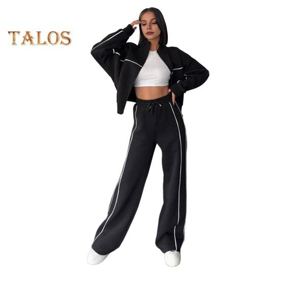 

Женский комплект из 2 предметов: пальто и брюки, полувысокий воротник, застежка-молния, длинный рукав, эластичный пояс, широкие брюки, карманы, зимний повседневный спортивный костюм XL чёрный