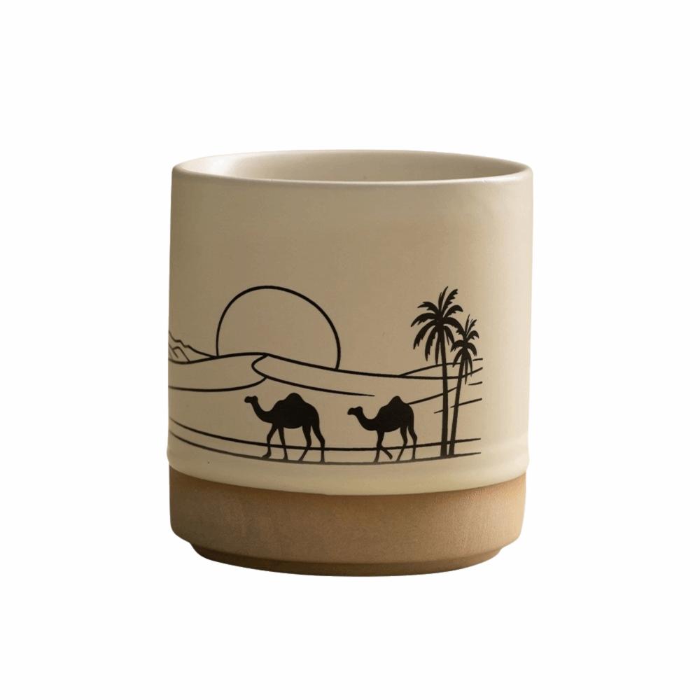 Retro Ceramic Mug Minimalist Hand-painted Ceramic Coffee Cup Unique D esert Scene Art Chinese Ceramic Cup Daily Drinking S