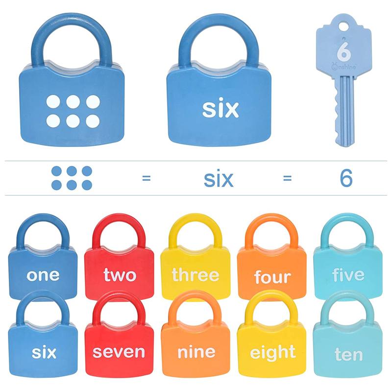 10 Stück Kinder Alphabet Schloss Schlüssel Spielzeug Set Auto Schlösser Montessori Pädagogisch Zahlen Zuordnung Homeschooling Wort Erkenntnis Mathe Spielzeug