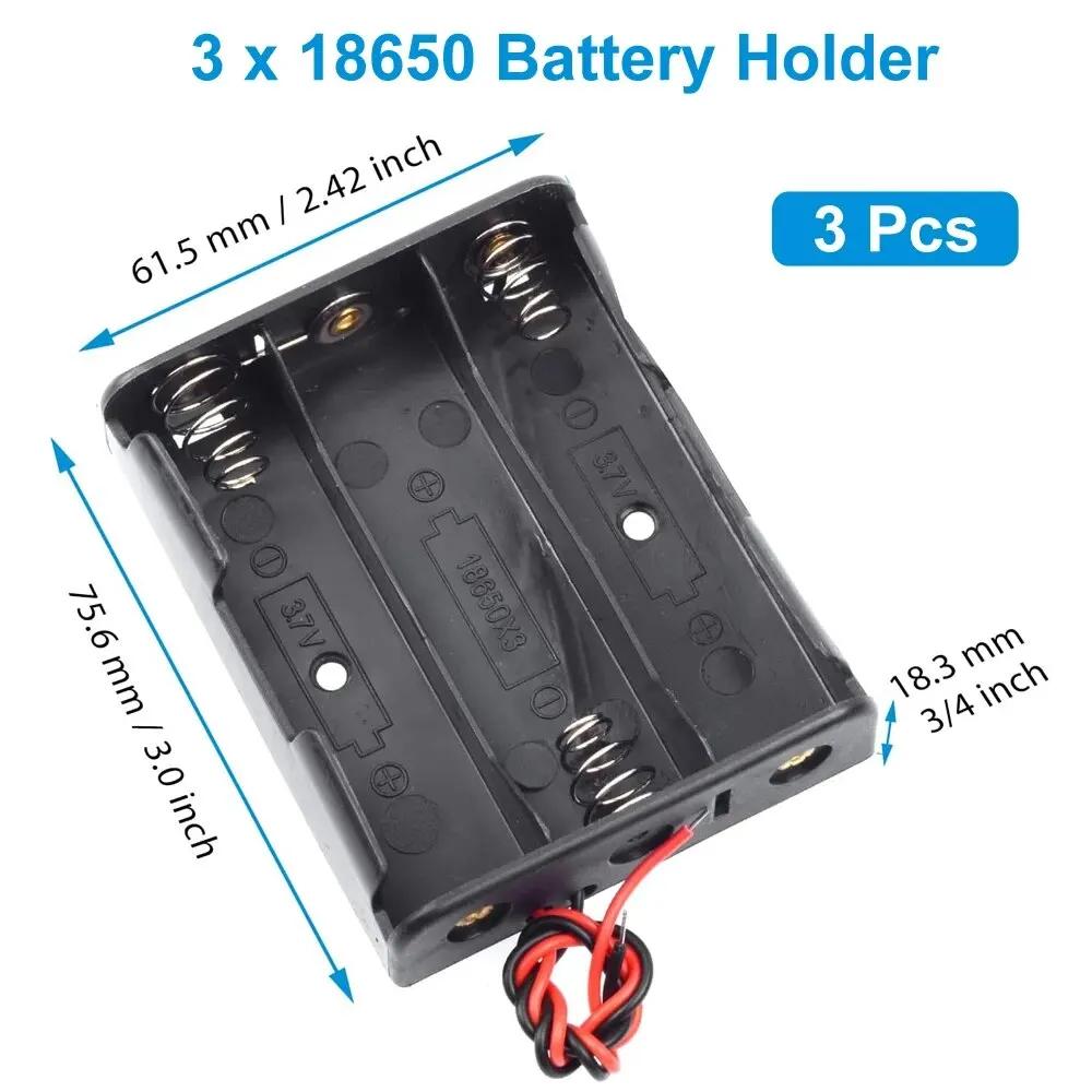 3pcs 18650 Battery Holder Storage Case 1 Slot 37V for 1 2 3 4 Cells with Black Red Wires Plastic Container Box