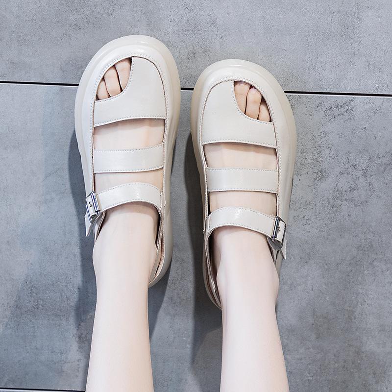 Fashion GKTINOO Genuine Leather Sandals 2025 Summer Women Sneakers Closed Toe Comfortable Hollow Soft Sole Flat Shoes Plus Size