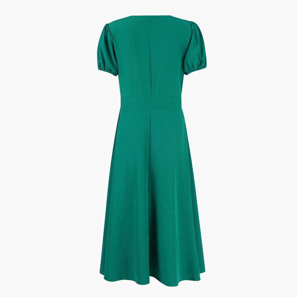 Women's Solid Color Sexy V-neck Short Sleeved Mid Skirt Dress