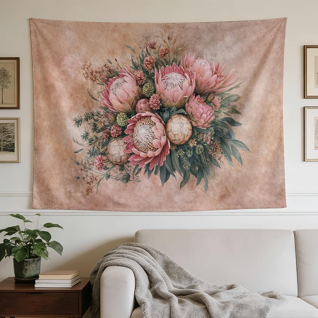 Luxurious Boho Floral Tapestry Wall Hanging Peony Watercolor Botanical Art Polyester Fabric Home Decor Abstract Design for Bedro