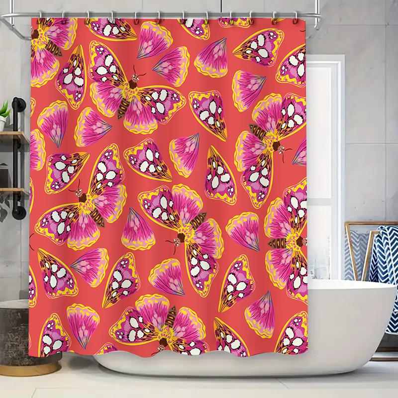 

Vibrant Butterfly Print Shower Curtain Pink Yellow Colorful Floral Pattern Bath Decor for Home Use. 90x180cm