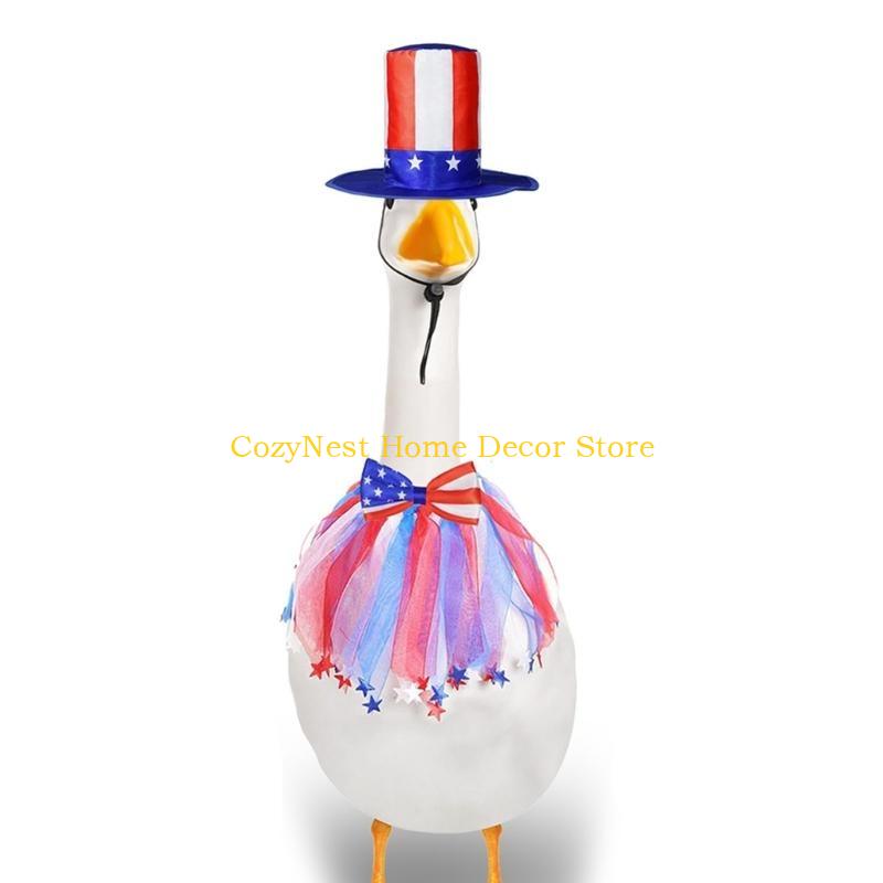 92MF 4th of July Porch Geese Outfit Patriotic Costume Clothing Independence Day Porch