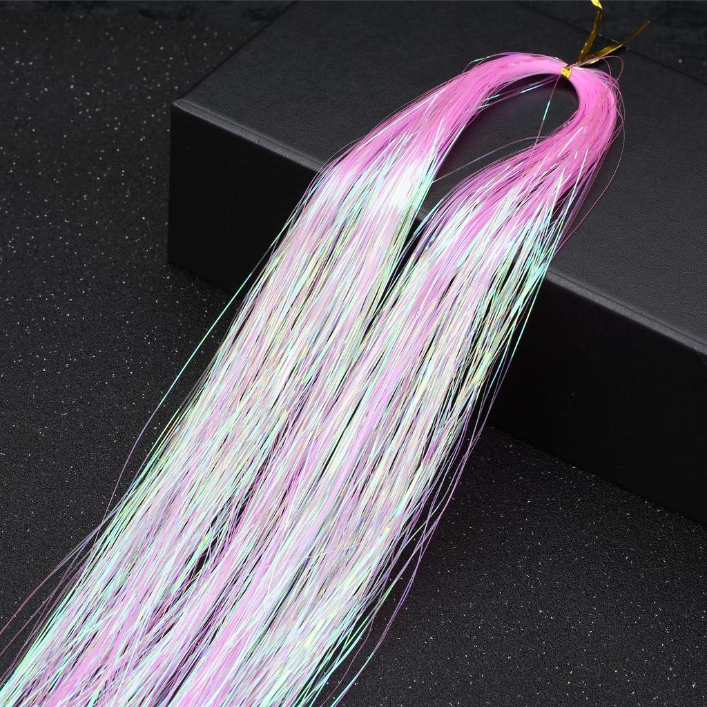 48inch Shiny Sparkle Hair Tinsel Kit Rainbow Women Colorful Glitter Bling Hair Extension Twinkle Hair Dazzles Accessories for