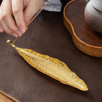 Creative Handmade Leaf Incense Tray Antique Leaf Design Incense Holder Zinc Alloy Vertical Incense Rack Tea Ceremony