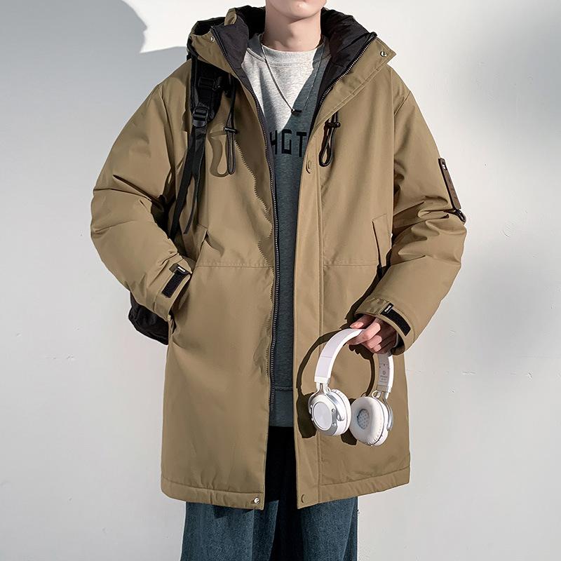 Long Cotton-padded Men's Winter Padded Protective Tooling Down Cotton-padded Jacket Hooded Windproof Cotton-padded Jacket.