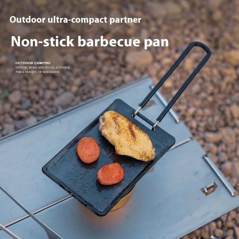 Kleine Camping-Bratpfanne Outdoor Mini Tragbare Grillpfanne BBQ Backschale Pfanne Reise Wandern Picknick Camping Kochgeschirr Grillwerkzeug
