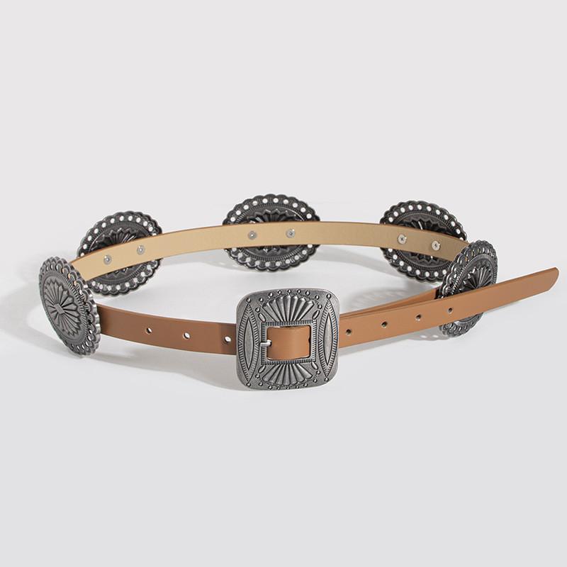 Vintage Western Style Waist Belt Handmade Alloy Buckle For Ladies Daily Wear