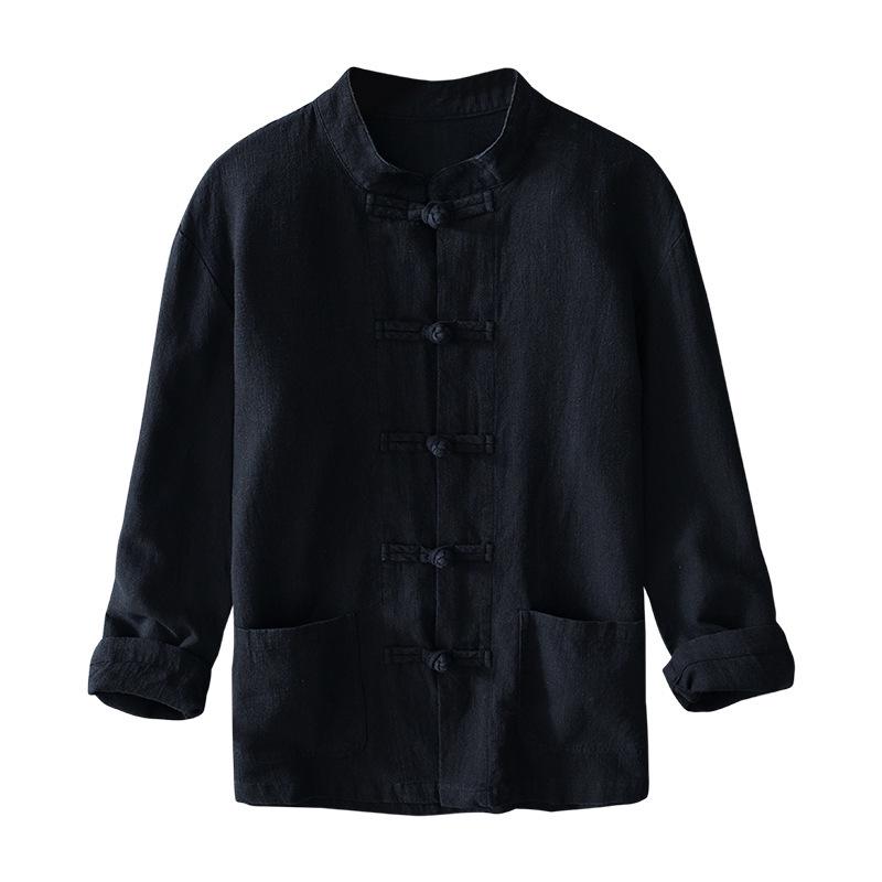 2025 Men's Chinese Style Cotton Linen Long Sleeve Tang Suit Hanfu Shirt, Plus Size Loungewear