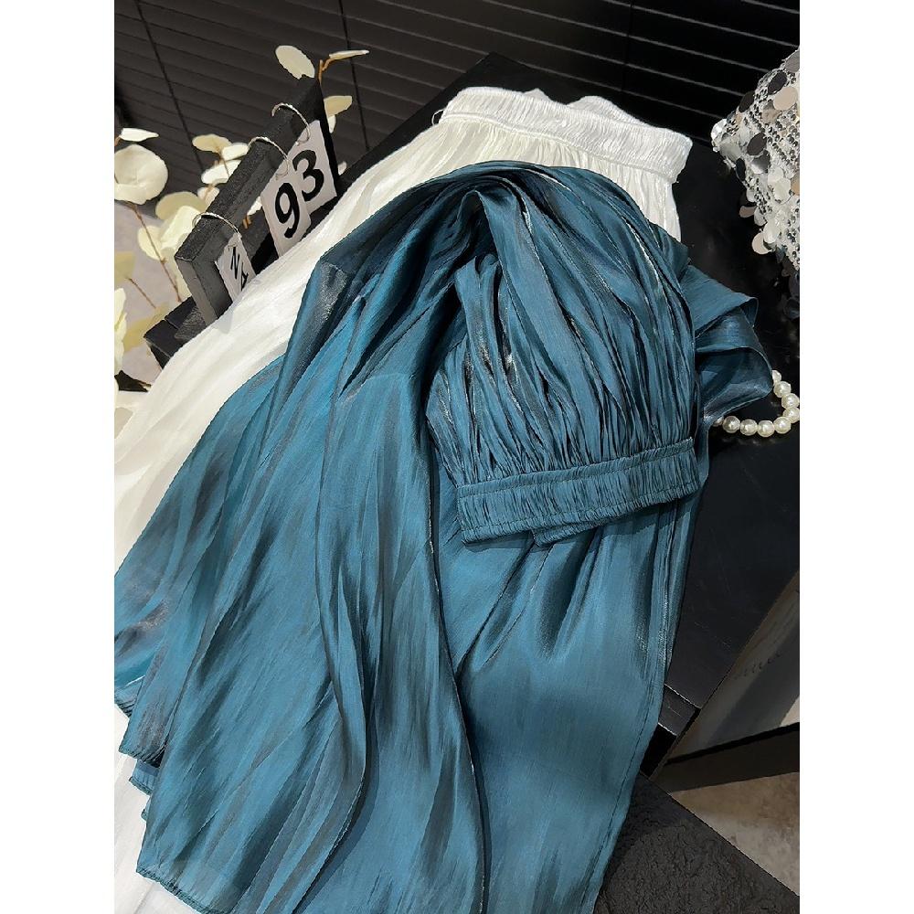Retro Style Fashionable Pleated Drooping Slimming High Waist A- Line Skirt High-Grade Glossy Pearlescent Chiffon Pleated Skirt
