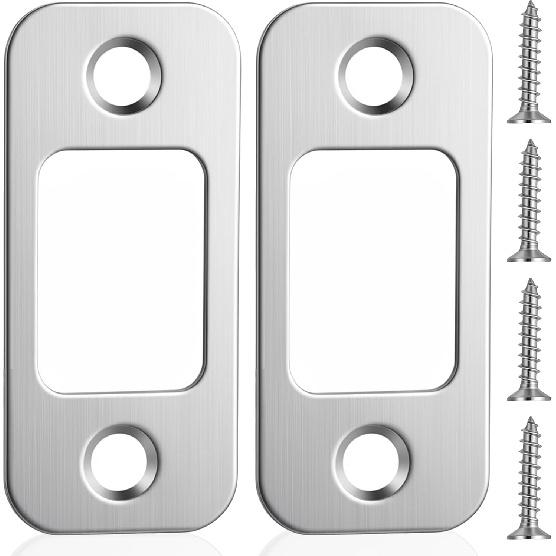 2 Pcs Deadbolt Strike Plate, 1" X 2-1/4" Brushed Round Corner Door Backplate Door Latch Strike Plate with Screws