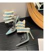 Elegant Snake Print Denim Stiletto Heel Sandals