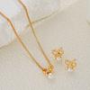 3Pcs/Set Imitation Pearl Bowknot Necklaces Earrings For Women Fashion Exquisite Gold Color Necklaces Earrings Sets Wedding Gifts