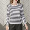 2024 Women's Loose-Fit Striped Long-Sleeve Cotton T-Shirt for Spring & Autumn, Age-Reducing, Plus-Size Slimming Top.