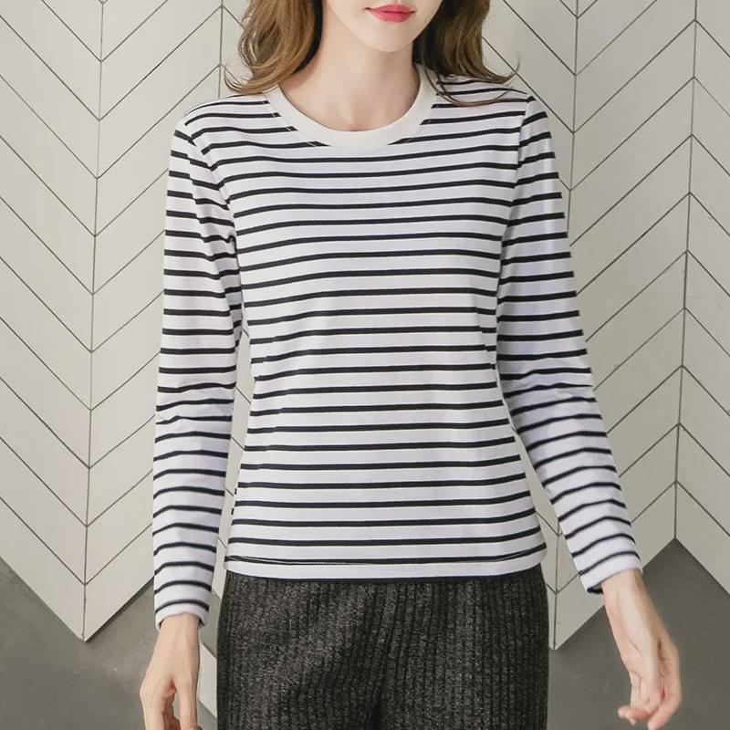 2024 Women's Loose-Fit Striped Long-Sleeve Cotton T-Shirt for Spring & Autumn, Age-Reducing, Plus-Size Slimming Top.
