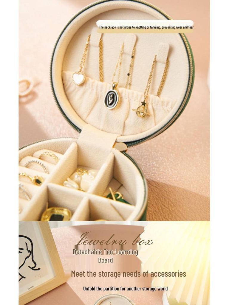 Velvet Round Portable Jewelry Storage Box for Earrings, Necklaces, Rings, and Ornaments