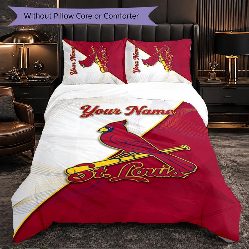 St. Louis Cardinals Customized Name Text Bedding Set, 1 Duvet Cover & 2 Pillowcases Personalized Bedroom Gift