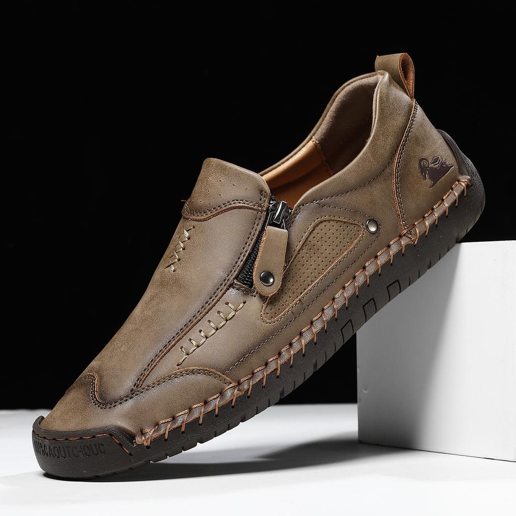 Handmade Leather Men Shoes Casual Slip On Loafers Breathable Leather Shoes Men Flats Fashion Moccasins Tooling Shoes Plus Size