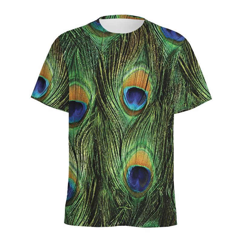 Boho Peacock Feather Pattern T-shirt For Men Vintage Crew Neck Short Sleeves 3D Printed T Shirts Women Summer Street Tees Tops