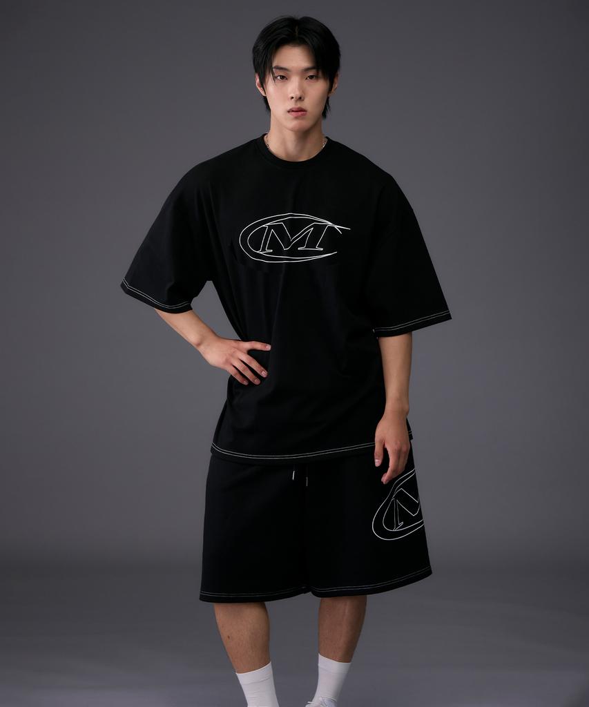 Mihag Stroke Logo Stitch Oversized T-Shirt (Black)