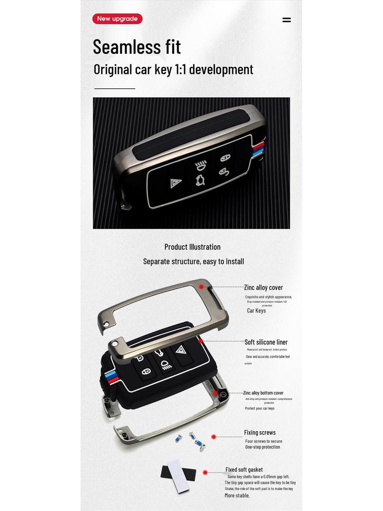 Jaguar Key Case for XFL, New E-Pace, XF, F-Type, XE, XJL, XEL – Metal Shell & Buckle.