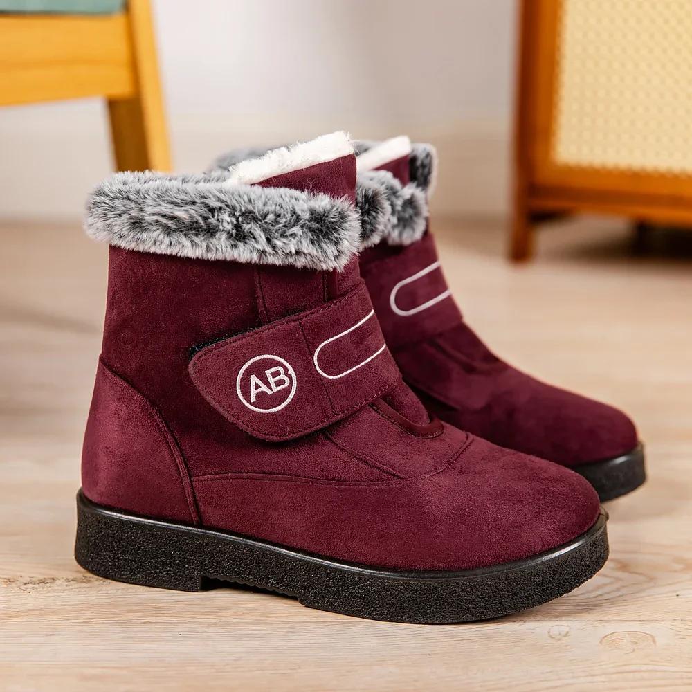 Fashion Thick Plush Warm Ankle Boots for Women Winter 2024 Flat Heels Non Slip Cotton Padded Shoes Woman Hook Loop Faux Fur Snow Boots