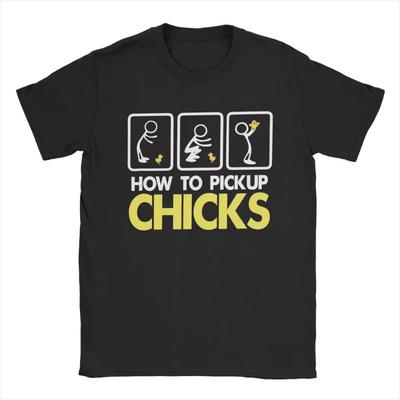 How To Pick Up Chicks T-Shirts Men Funny 100% Cotton Tees Crew Neck Short Sleeve T Shirts Printed Clothes