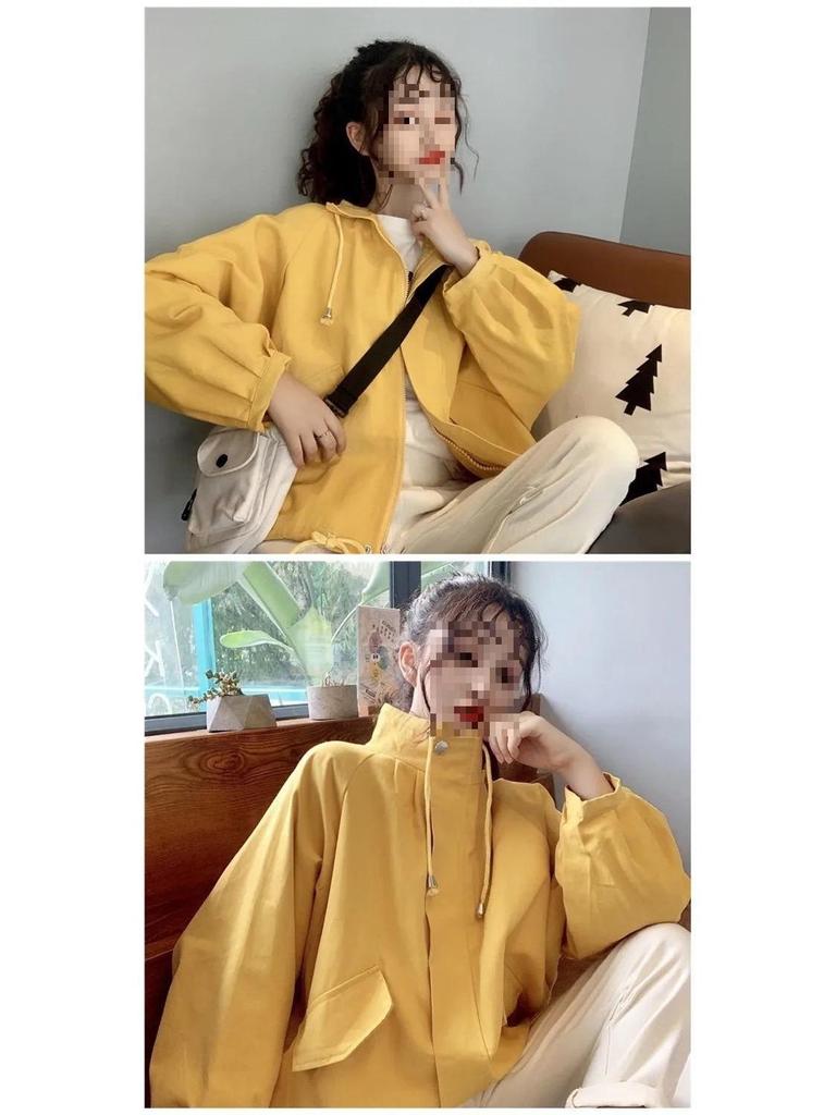 Autumn Winter Loose Fit Drawstring Jacket for Women - Korean College Style Casual Outerwear