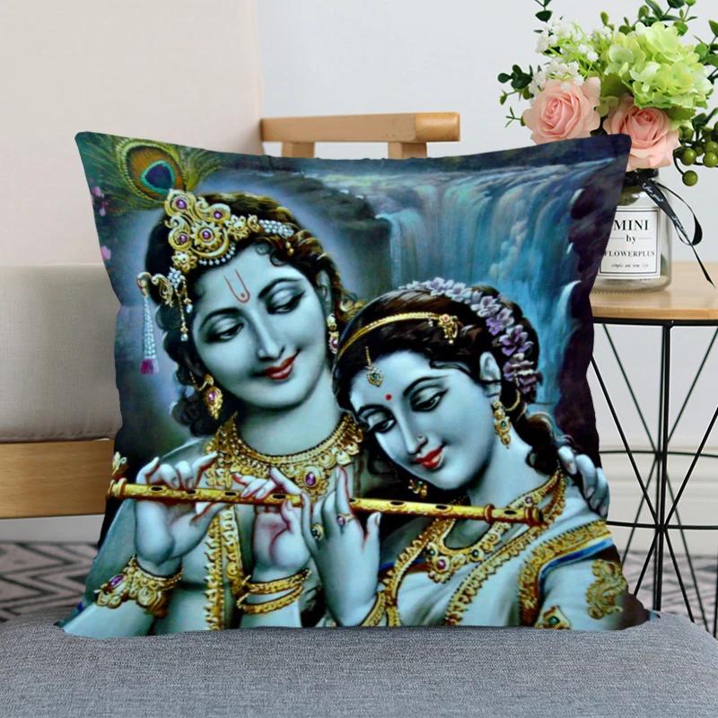 New Nice Radha Krishna Anime Pillow Cover Bedroom Home Office Decorative Pillowcase Square Zipper Pillow case Satin Soft Cover