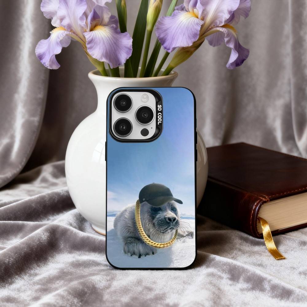S-Seal F-Funny C-Cute Phone Case For iPhone17,16,15,14,13,12,11 Plus,Pro Max Black Candy Silver Plated Cover