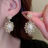 Huitan Gorgeous Gold Color Simulated Pearl Dangle Earrings for Women Aesthetic Bridal Wedding Earrings Party New Fashion Zircon