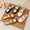 Fashion 2025 Metal Chain Mules Women Mixed Color Shoes Summer Ladies Cover Square Toe Slides Low Heels Sandals Femmes Barefoot Pantuflas