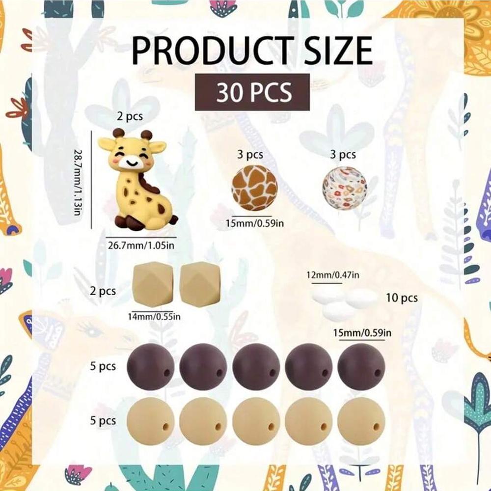 

6/30PCS 3D cute deer silicone beads, perfect for handmade bead pens, DIY keychain decorations, and lanyard accessories