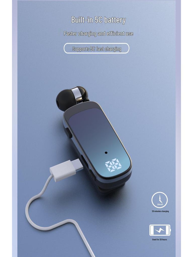 K65 Single-Ear Clip-On Bluetooth Sports Headset: Retractable, Noise-Canceling, Long Standby, Call Vibration.