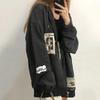 Damen Street Brown Graffiti Print Reißverschluss Vintage Tops Hoodie Sweatshirts Hoodies Kawaii Bluse Grunge Y2k Mäntel Herbstjacken