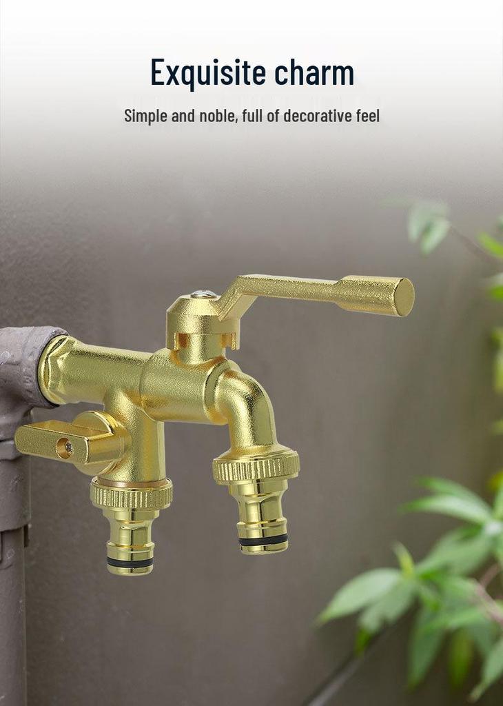 Retro Brass Dual-Outlet High Flow Anti-Freeze Crack-Resistant All-Copper Washing Machine Faucet