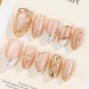 30pcs Almond Shaped Cat Eye Nails with 3D Gold Foil, Pearl, and Rhinestone Decor