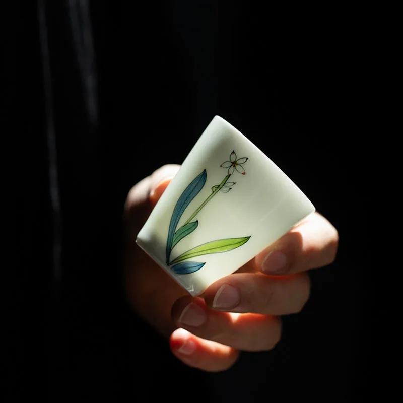 White Porcelain Hand-painted Ink Color Tea Cup Household Ceramic Cup Male And Female Master Cup Kung Fu Tea Set Drinking Cup