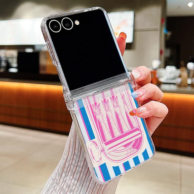 Fashion Striped Duck Heart Case For Samsung Galaxy Z Flip 8 7 FE 6 5 4 Z Flip8 Flip7 Flip6 Flip5 Hinged Clear PC Slim Hard Folding Phone Cover