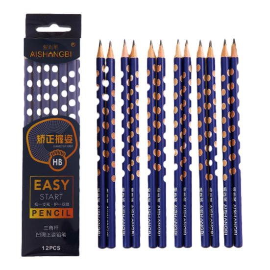 12Pcs Triangle Grip Pencil Set with Ergonomic Finger Holes Students Lead-free Pencil