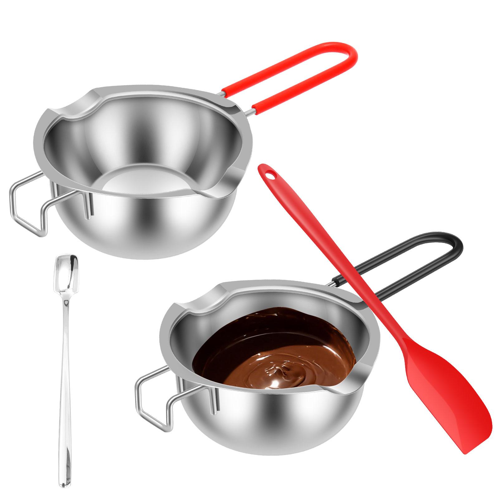 

2Pcs Double Boiler Pot Set 480ml Chocolate Melting Pot Stainless Steel Cheese Butter Melting Pots with Silicone Spatula for Home
